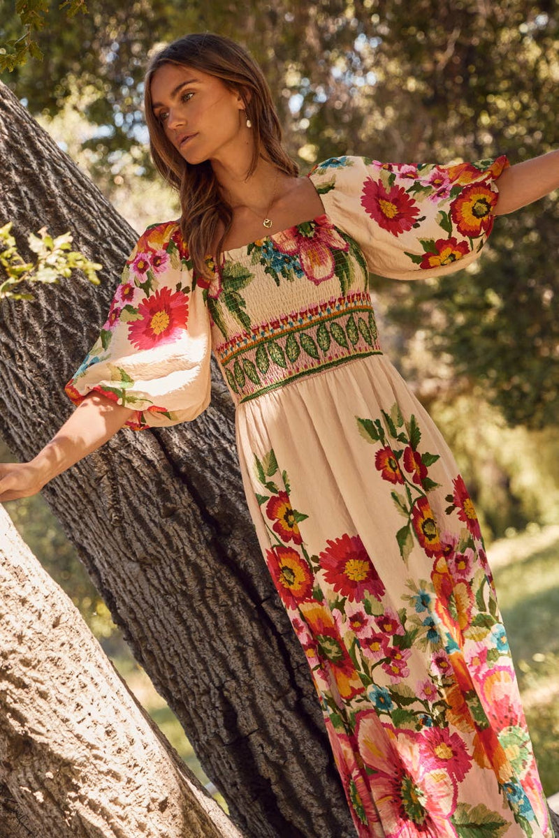 Floral Border Printed Maxi Dress