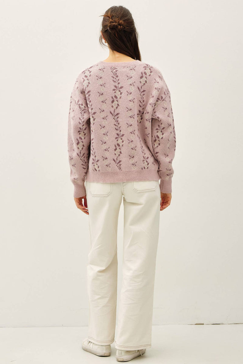 COZY FLORAL JACQUARD SWEATER TOP