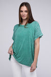 Ribbed Raglan Dolman Sleeve Boat-Neck Top