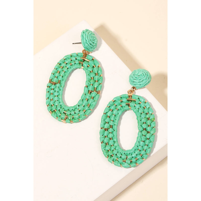 Raffia Braided Oval Hoop Drop Earrings