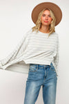 PLUS SIZE STRIPE LONG SLEEVE SLITS PULLOVER TOP