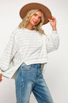PLUS SIZE STRIPE LONG SLEEVE SLITS PULLOVER TOP