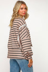 PLUS SIZE STRIPE LONG SLEEVE SLITS PULLOVER TOP