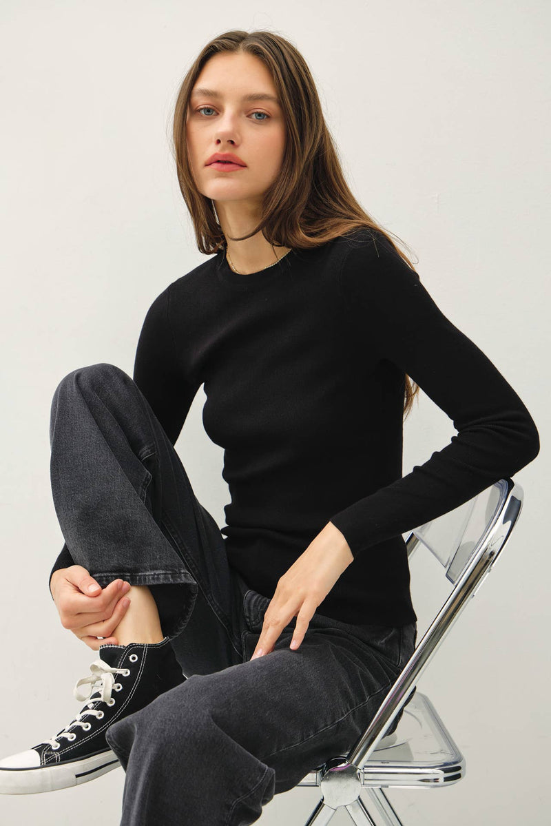 NEW COLOR-BASIC PULLOVER SOLID RIB KNIT