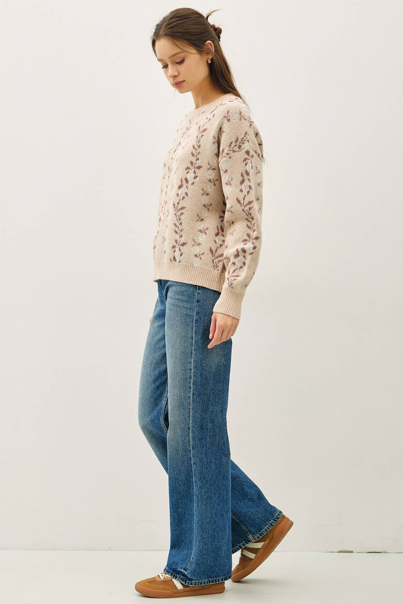 COZY FLORAL JACQUARD SWEATER TOP