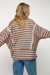 PLUS SIZE STRIPE LONG SLEEVE SLITS PULLOVER TOP