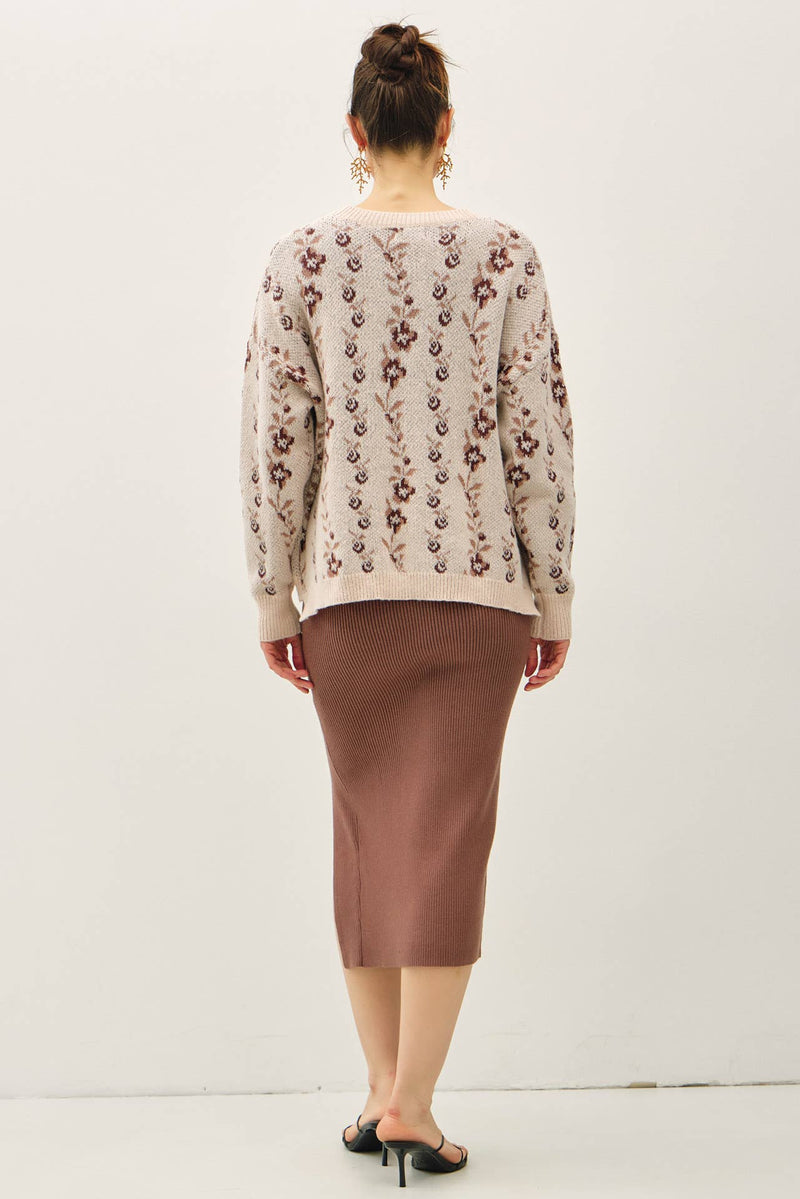 COZY FLORAL JACQUARD SWEATER TOP