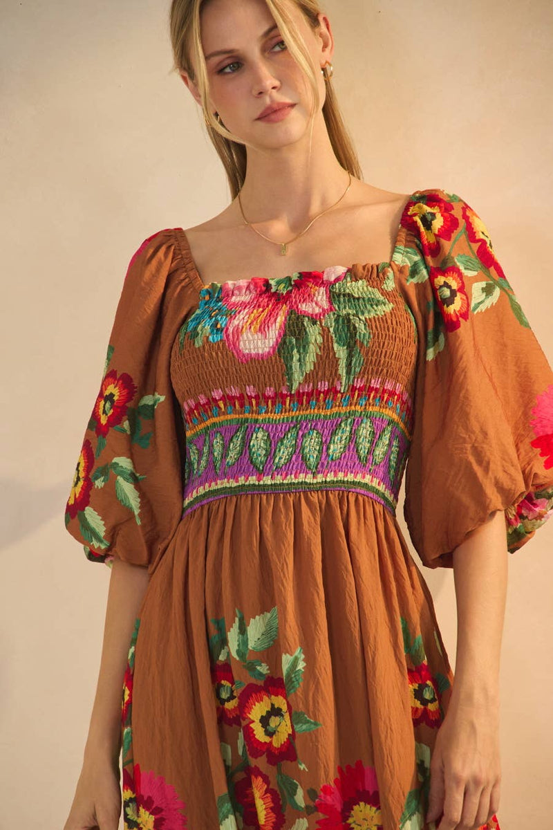 Floral Border Printed Maxi Dress