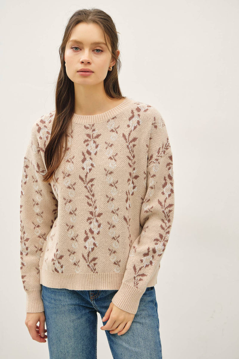 COZY FLORAL JACQUARD SWEATER TOP