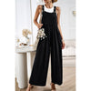 Button Detail Wide Leg Overall Pockets Jumpsuit