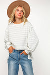 PLUS SIZE STRIPE LONG SLEEVE SLITS PULLOVER TOP