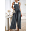 Button Detail Wide Leg Overall Pockets Jumpsuit
