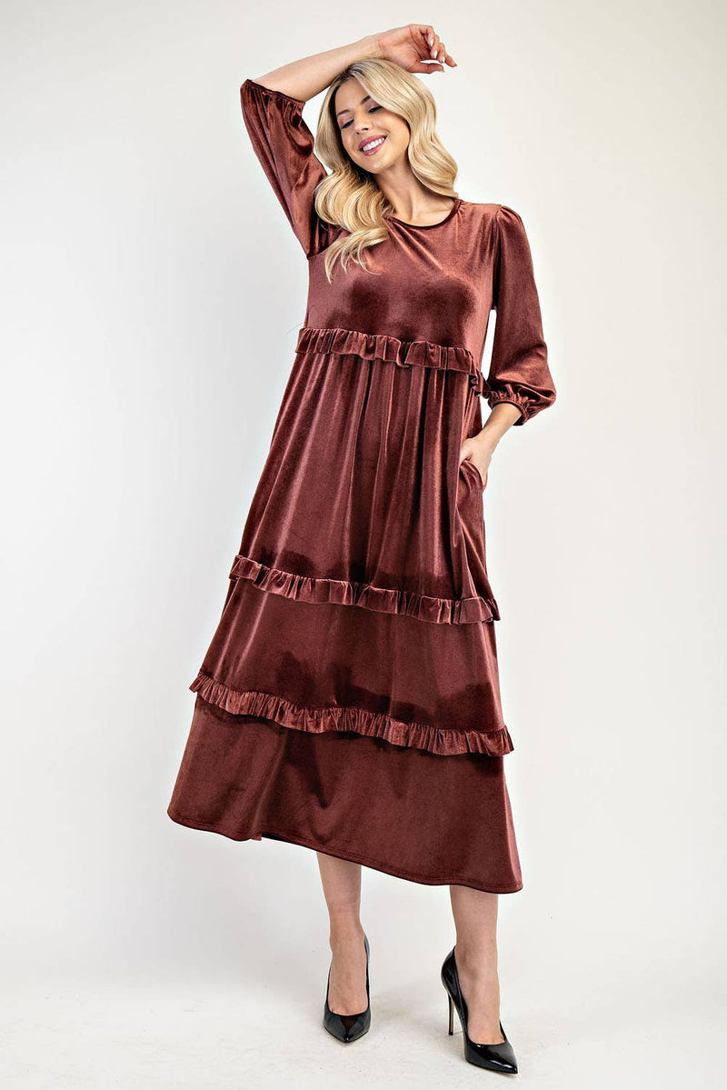 PLUS SIZE ELEGANT VELVET TIERED MODEST DRESS