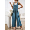 Button Detail Wide Leg Overall Pockets Jumpsuit