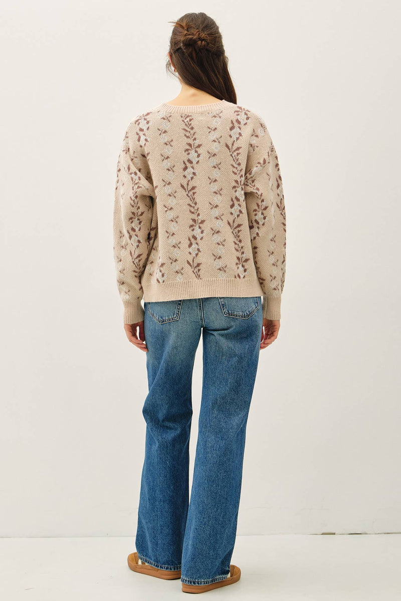 COZY FLORAL JACQUARD SWEATER TOP