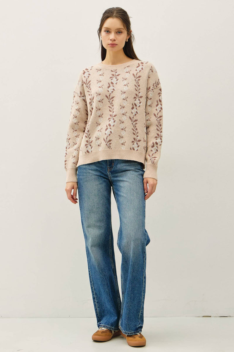 COZY FLORAL JACQUARD SWEATER TOP
