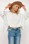 PLUS SIZE STRIPE LONG SLEEVE SLITS PULLOVER TOP