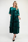 PLUS SIZE ELEGANT VELVET TIERED MODEST DRESS