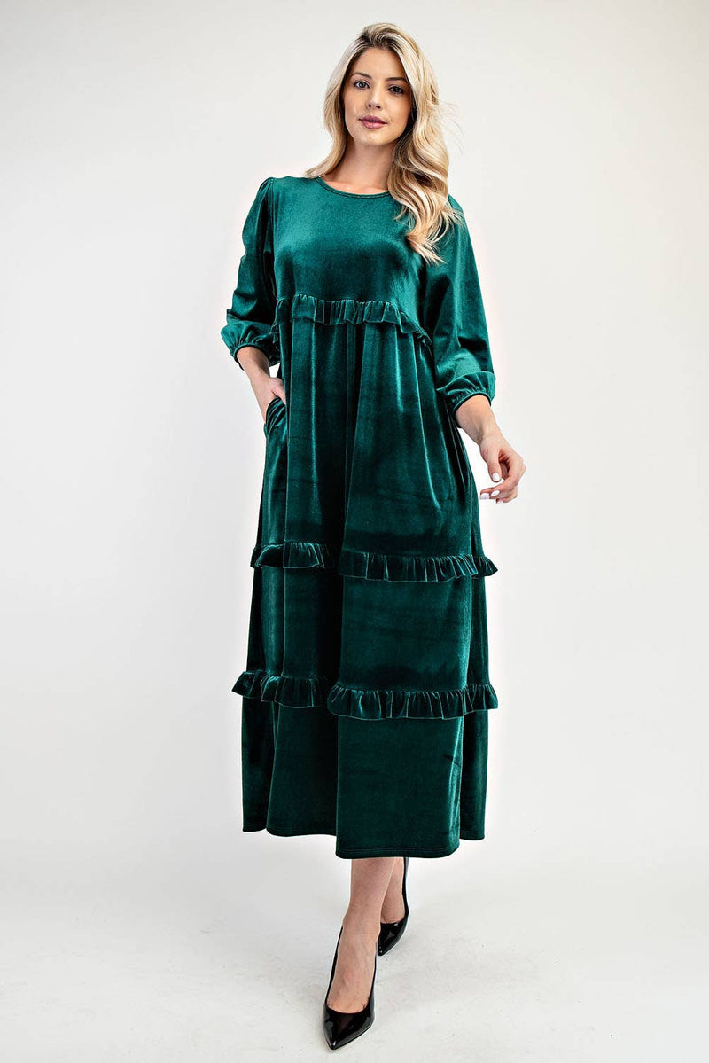PLUS SIZE ELEGANT VELVET TIERED MODEST DRESS