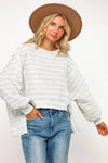 PLUS SIZE STRIPE LONG SLEEVE SLITS PULLOVER TOP