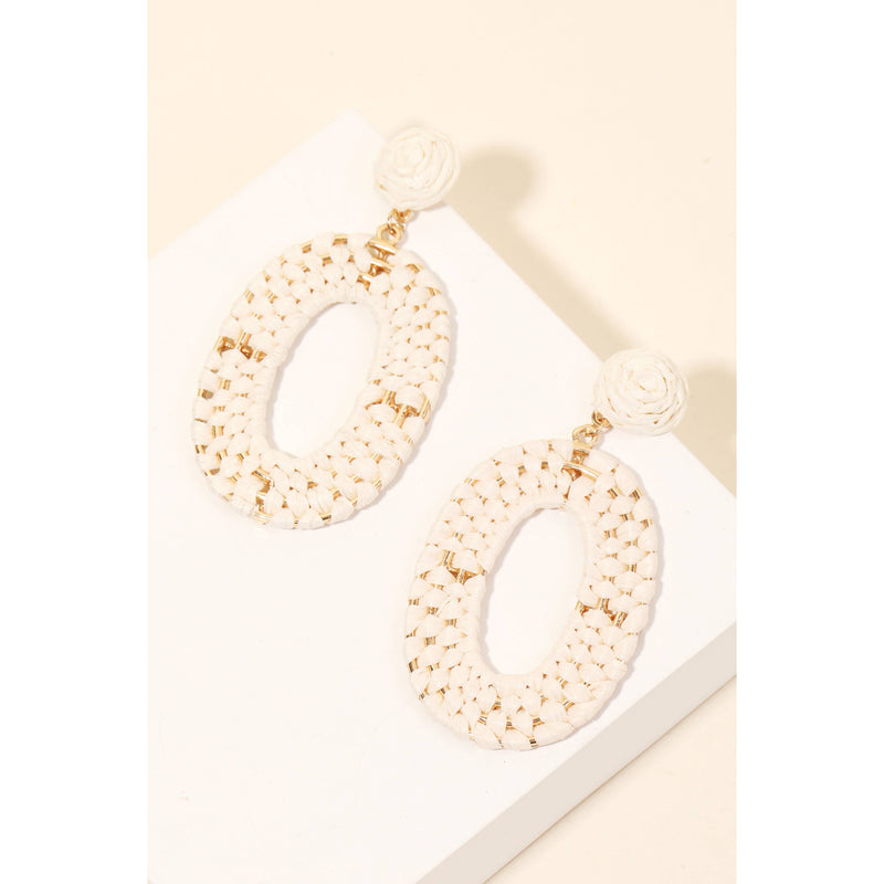 Raffia Braided Oval Hoop Drop Earrings