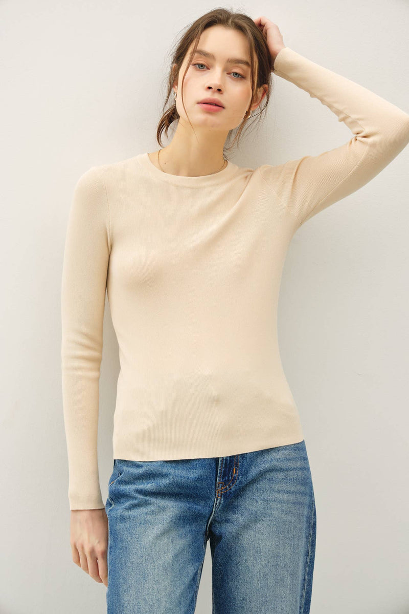 NEW COLOR-BASIC PULLOVER SOLID RIB KNIT
