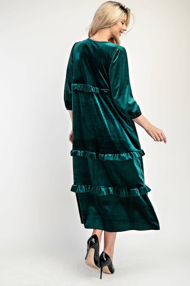 PLUS SIZE ELEGANT VELVET TIERED MODEST DRESS