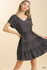 V-Neck Tiered Babydoll Soft Dress