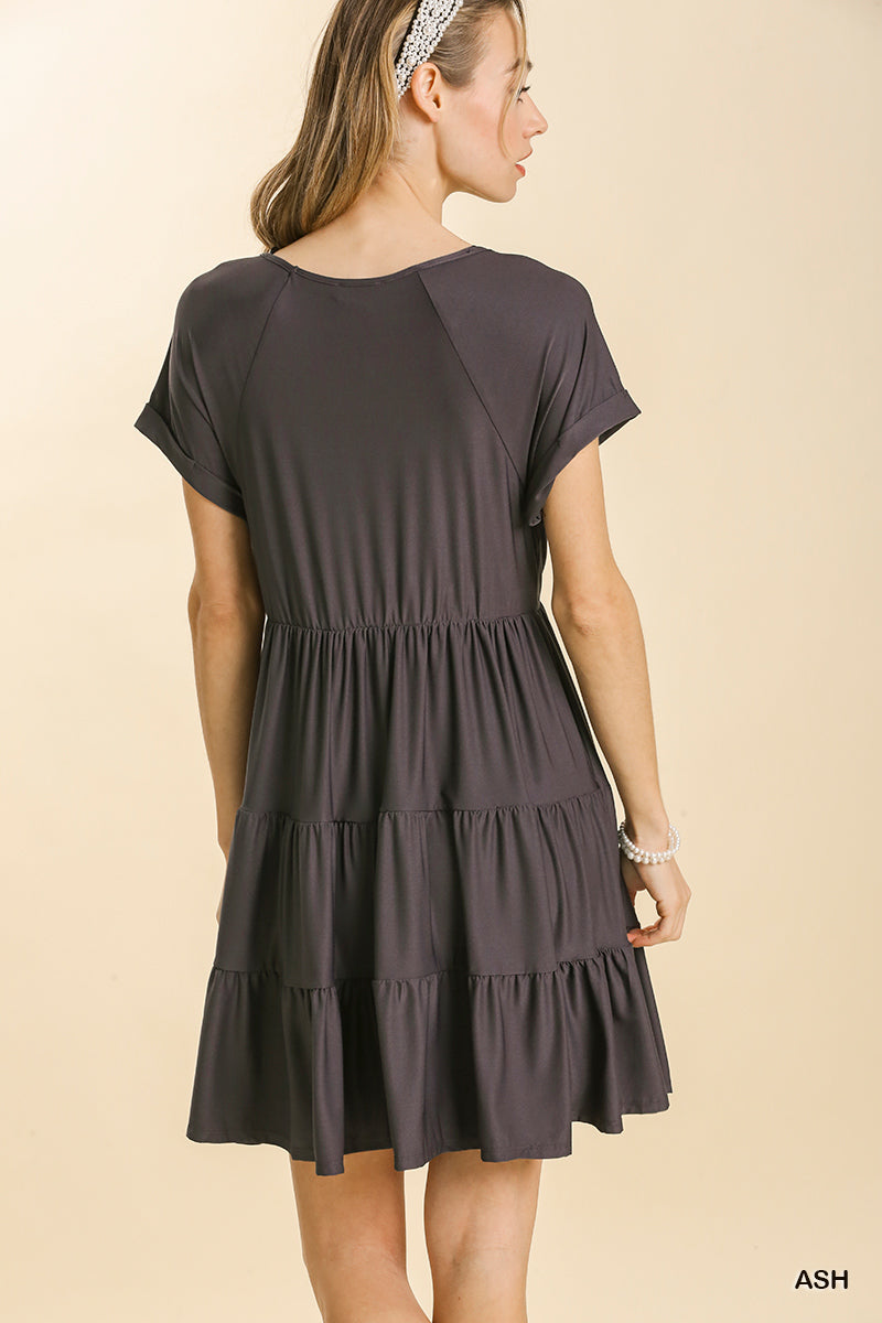 V-Neck Tiered Babydoll Soft Dress