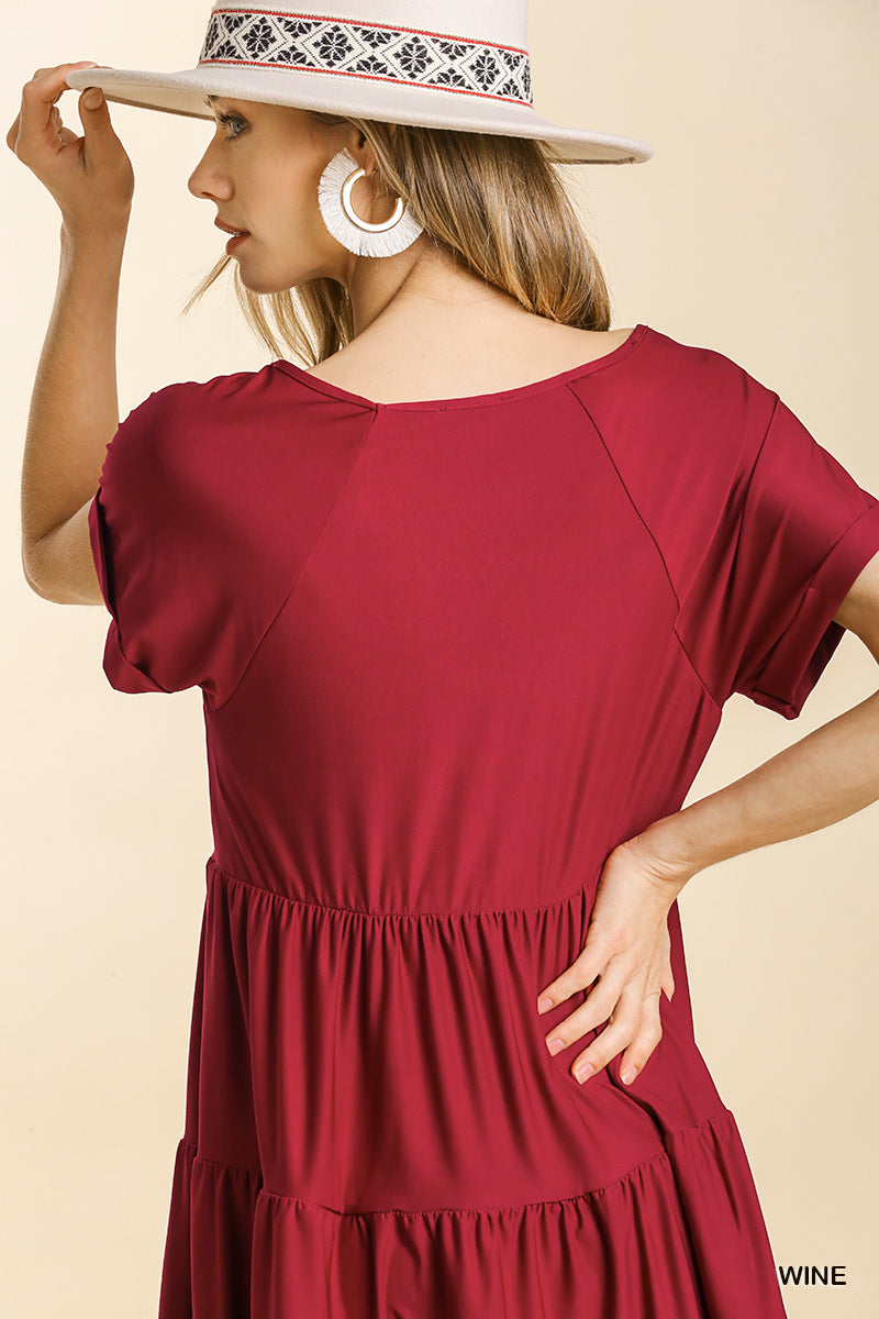 V-Neck Tiered Babydoll Soft Dress