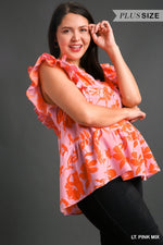 Curvy Floral Split Neckline Top
