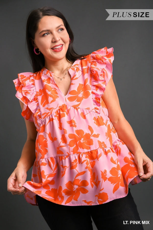 Curvy Floral Split Neckline Top
