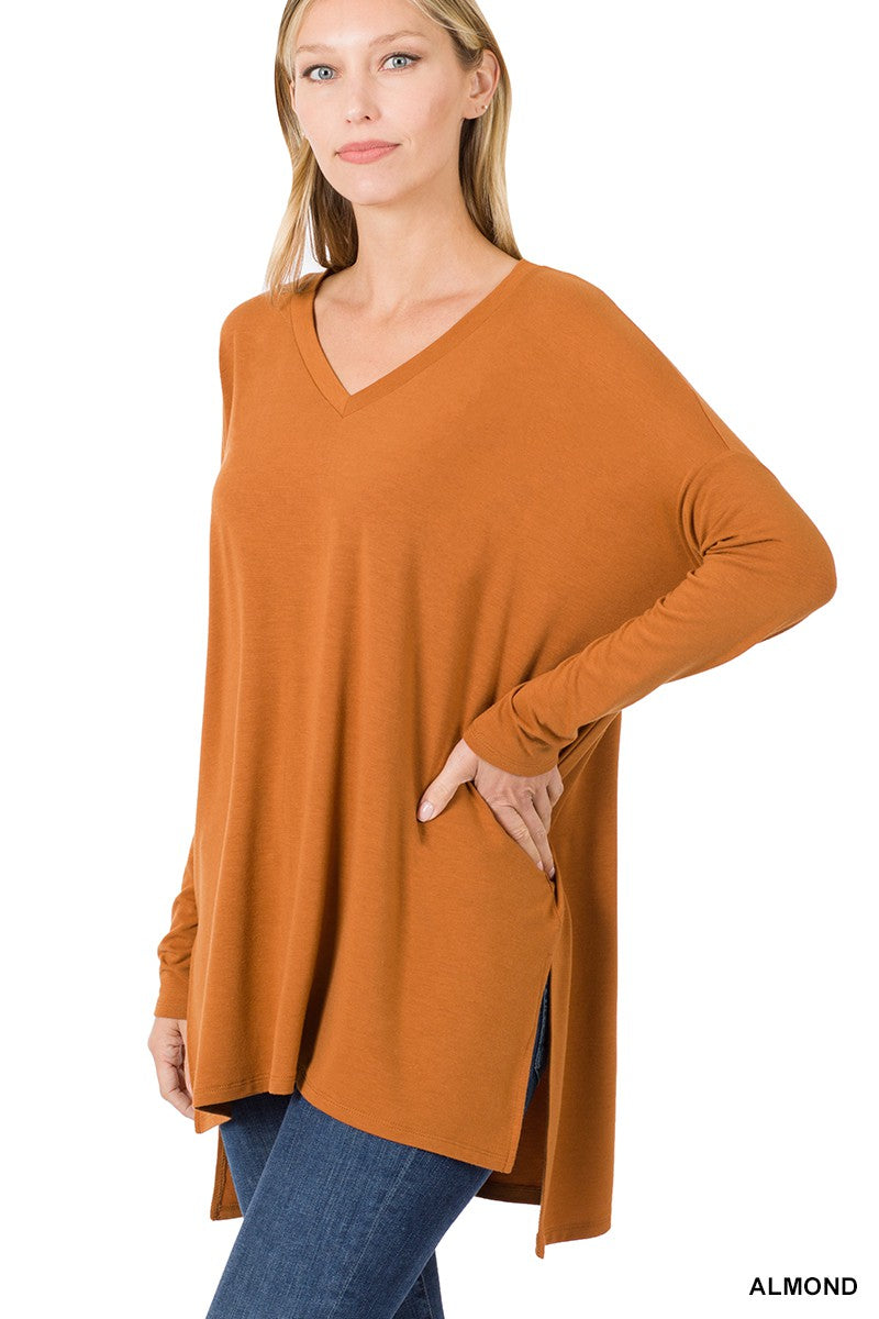 Dolman Long Sleeve V-Neck Top