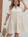 Curvy Lace Detail Notched Short Sleeve Dress