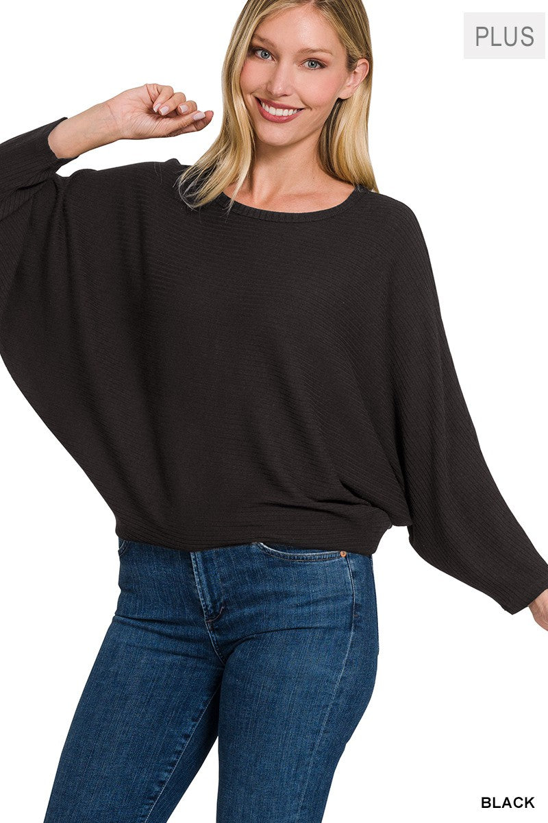 Ribbed Batwing Long Sleeve Sweater