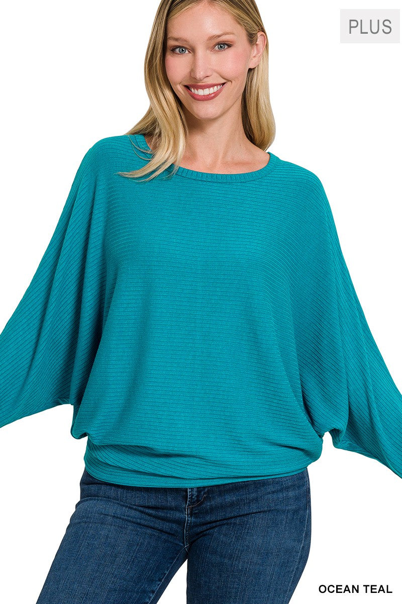 Ribbed Batwing Long Sleeve Sweater