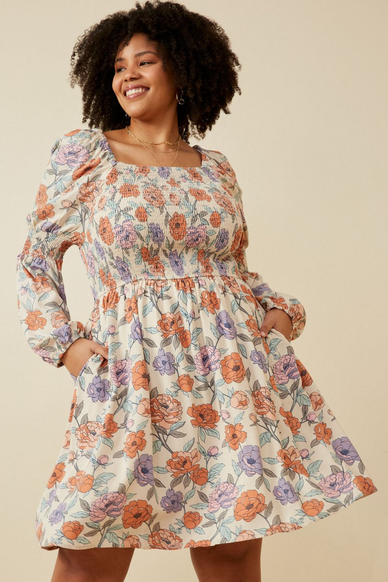 Romantic Floral Smocked Detailed Dress