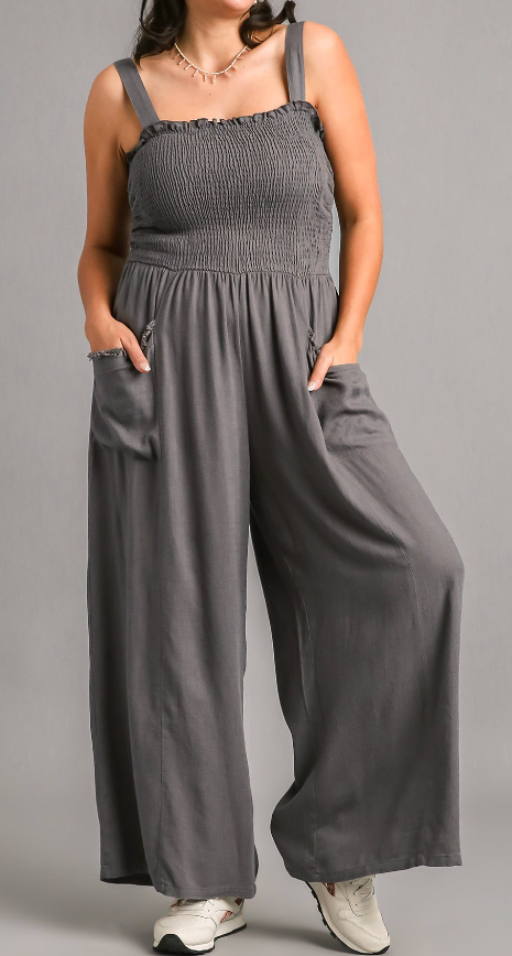 Linen Smocked Top Curvy Jumpsuit