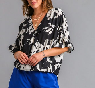 Bell Sleeve Crossover Floral Top