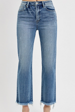 Risen HR Crop Straight Fray Hem Jeans