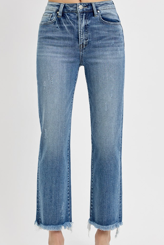 Risen HR Crop Straight Fray Hem Jeans