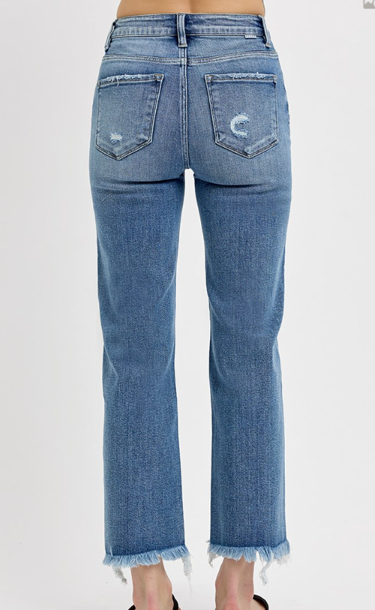 Risen HR Crop Straight Fray Hem Jeans