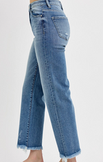 Risen HR Crop Straight Fray Hem Jeans