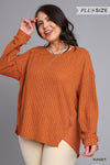 Ribbed Knit Long Sleeve Round Neck Top
