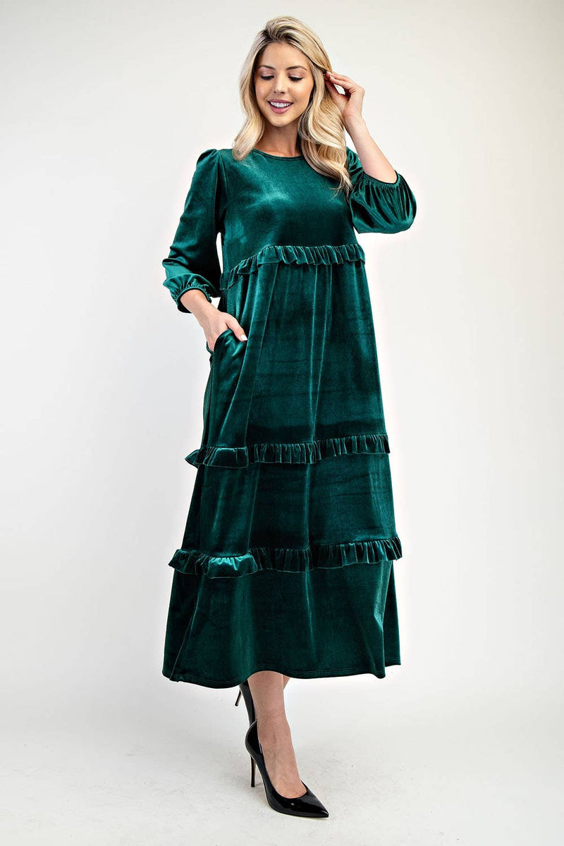 PLUS SIZE ELEGANT VELVET TIERED MODEST DRESS