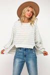 PLUS SIZE STRIPE LONG SLEEVE SLITS PULLOVER TOP