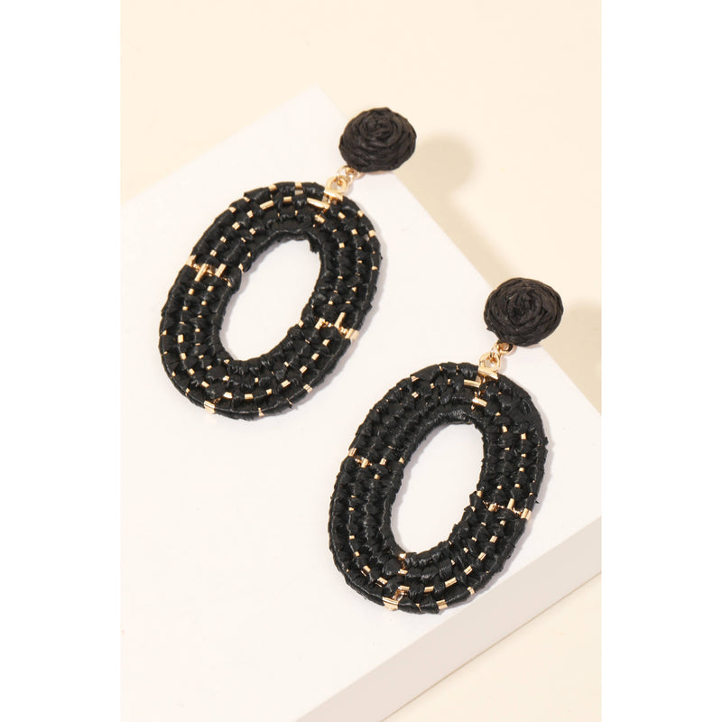 Raffia Braided Oval Hoop Drop Earrings