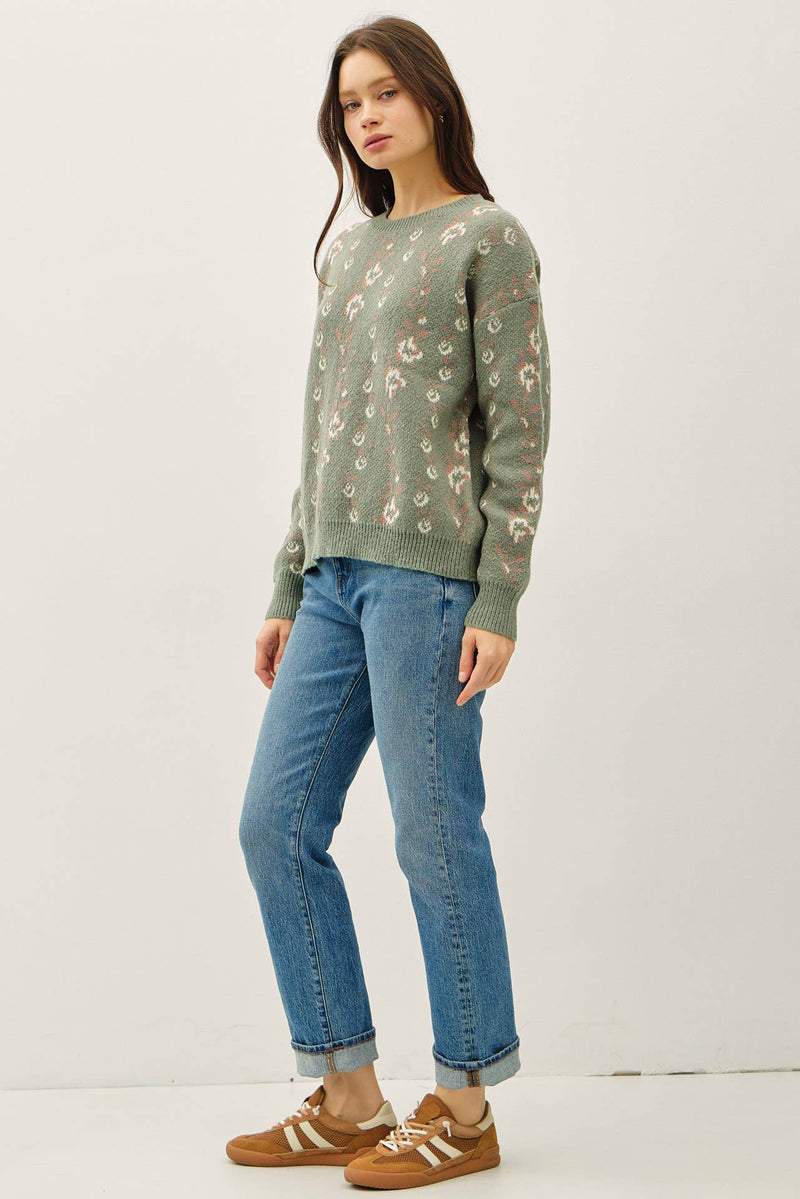 COZY FLORAL JACQUARD SWEATER TOP