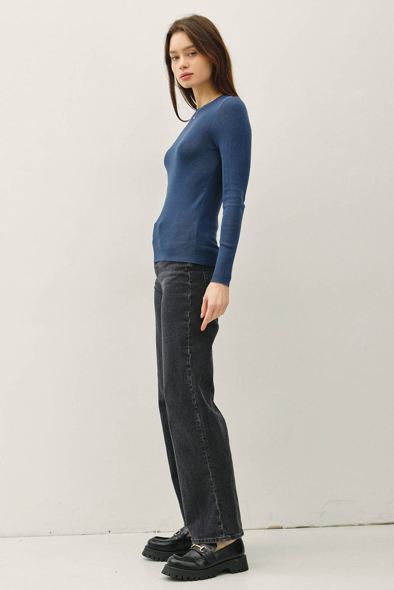 NEW COLOR-BASIC PULLOVER SOLID RIB KNIT