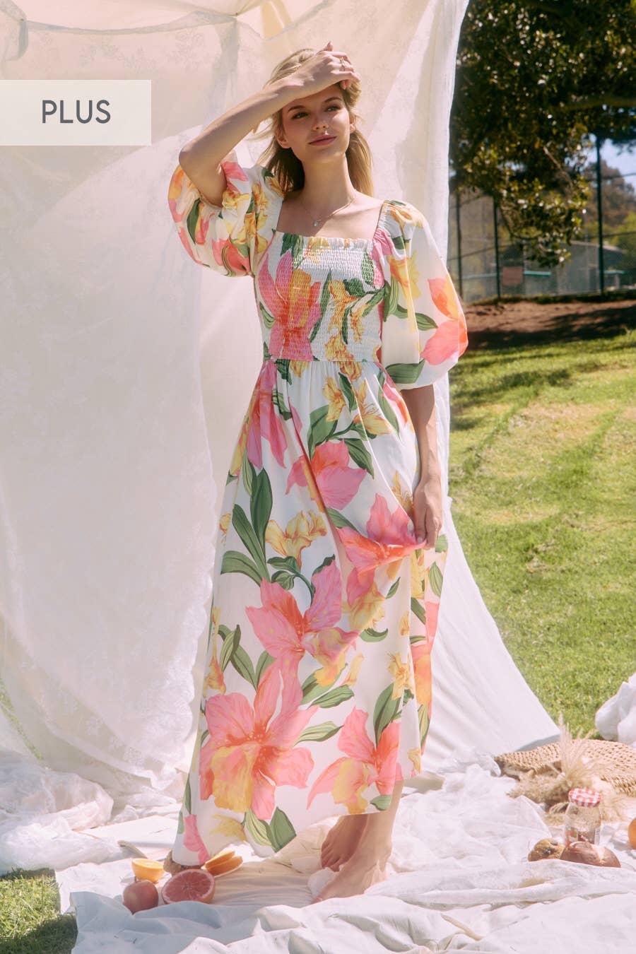 Plus Floral Printed Maxi Dress, Plus Size / White Multi / 2XL